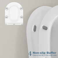 Sedile WC Garvee con meccanismo di abbassamento automatico, sedile WC con funzione di sgancio rapido e cerniere regolabili, sedile WC in UF-Duroplast, forma a D, bianco