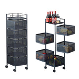 Carrello portaoggetti da cucina Garvee con cesto portafrutta girevole a 5 ripiani, robusta struttura in acciaio, ruote con freni, per cucina e dispensa, nero - Nero