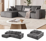 Garvee Divano Modulare 274 cm L-Shape Chaise Tessuto Corduroy Grigio Per Soggiorno Design Flessibile Imbottitura Alta Resilienza Setup Senza Attrezzi - Grigio (Tessuto vellutato a costine)