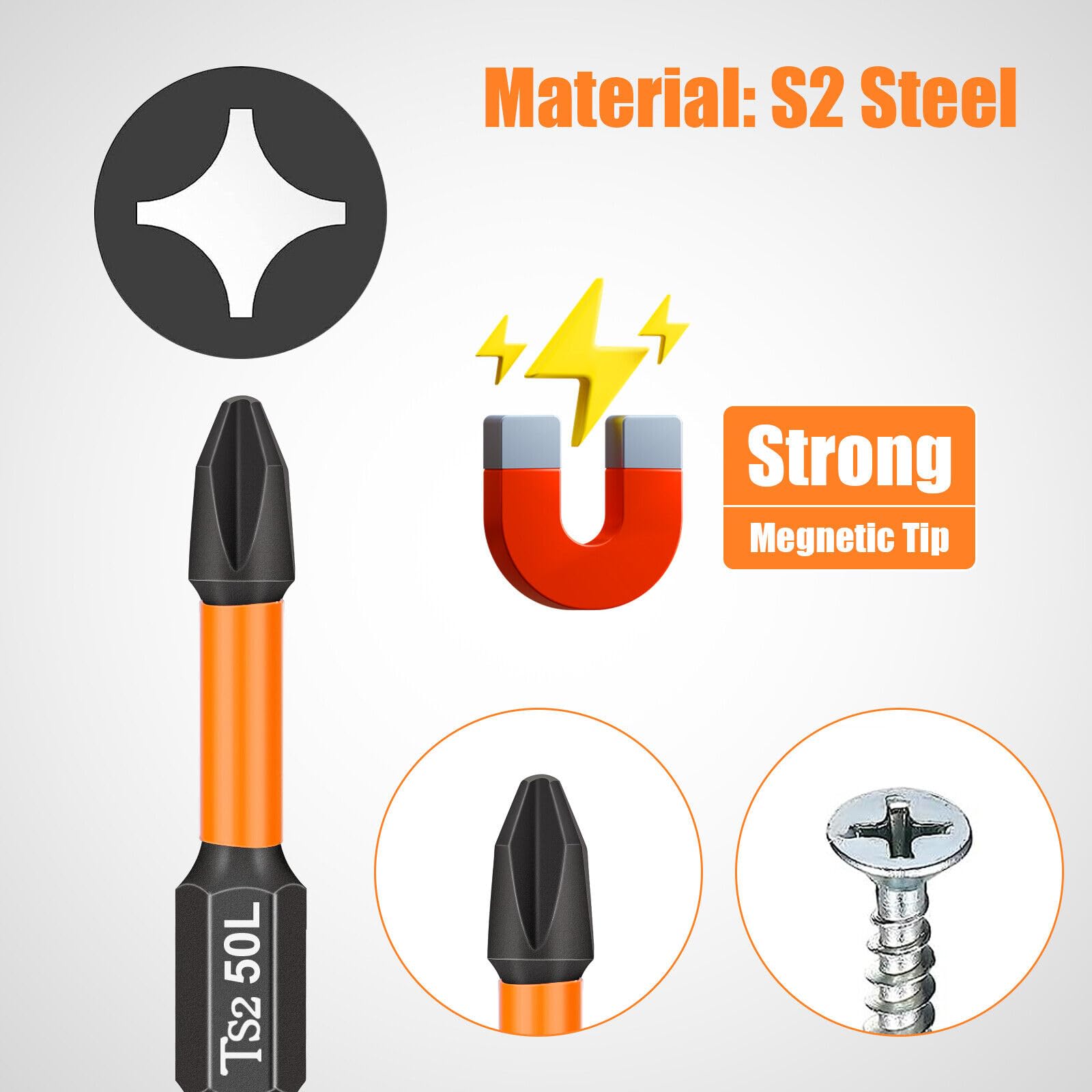 Garvee Set 12Pz Punte Cacciavite Impatto PH2 Magnetiche, Acciaio S2, Uso Professionale, 1/4" Esagono, Nero