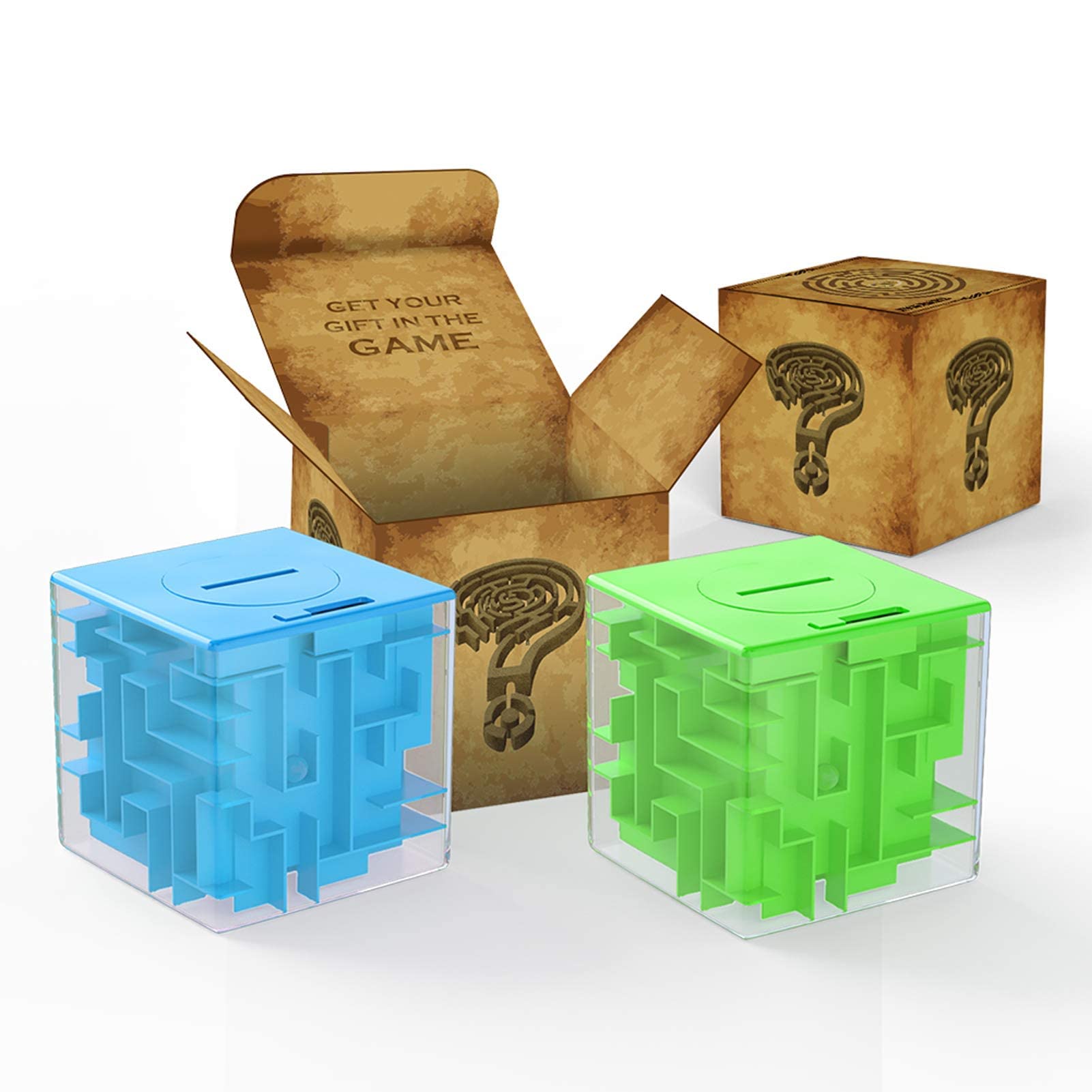 Garvee Money Maze Puzzle Box Set da 2 pezzi, plastica, blu e verde, per bambini e adulti, casa e ufficio