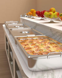 Garvee Set 6 Vassoi Catering Acciaio Inox Profondi 10.16 cm Standard - Ideali per Eventi e Feste, Finitura Specchio Senza Manico/Coperchio