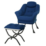 Garvee Sedia Lazy Comoda con Pouf Ergonomica con Braccioli Tessuto in Velluto Acciaio per Appartamenti e Soggiorni Nero - Blue 100 Dutch Velvet Hlr-58