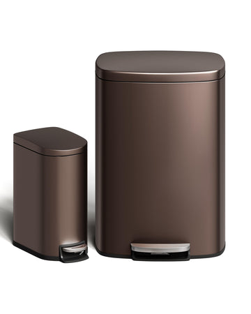 Garvee 13,2+2,6 Gal Set di bidoni in metallo antiruggine con coperchio, meccanismo a pedale, per cucina e bagno, marrone, compatto, ergonomico