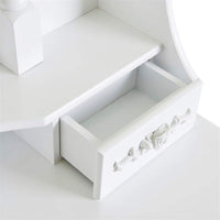 Tavolo da toeletta Garvee con sgabello, specchio girevole a 360°, 4 cassetti, 142,5 cm, bianco, tavolo da trucco per camera da letto