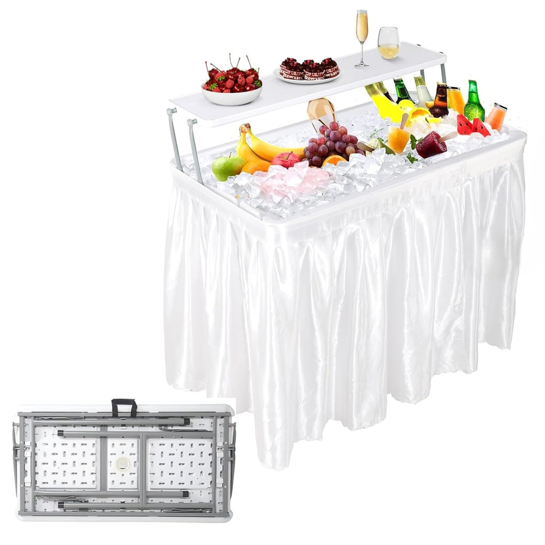 Tavolo portaghiaccio pieghevole Garvee con scarico, vassoio per ghiaccio a due livelli, portatile per campeggio, 40,5"x22"x39,4", materiale HDPE