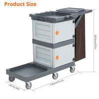 Carrello per pulizie commerciali Garvee con 2 armadietti, 3 ripiani, 6 ruote per ufficio e hotel, grigio, capacità 300 libbre