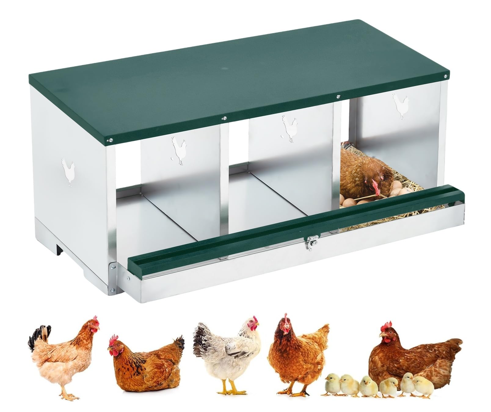 Nido per polli Garvee, in metallo, a due piani, 3 scomparti, 12x11 pollici, resistente alle intemperie, ventilato, per pollai