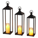 Garvee Set di 3 lanterne decorative in metallo con candele LED senza fiamma, nere, per uso interno ed esterno, giardino e terrazza, 22", 19", 17"