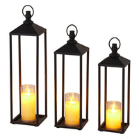 Garvee Set di 3 lanterne decorative in metallo con candele LED senza fiamma, nere, per uso interno ed esterno, giardino e terrazza, 22", 19", 17"
