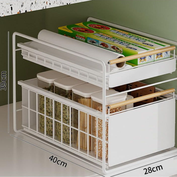GARVEE Armadio estraibile a 2 ripiani, 39x28x40 cm, bianco con maniglia in legno