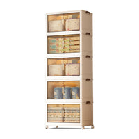 Garvee Scatole portaoggetti impilabili a 5 ripiani con ruote, pieghevoli, ante magnetiche per soggiorno e camera da letto, 45x27x116 cm, trasparenti