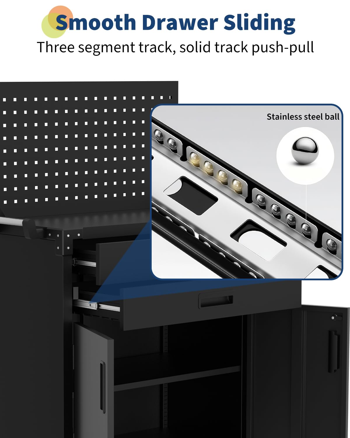 Carrello portautensili Garvee con ruote, in acciaio, 2 cassetti e pannello forato, chiudibile a chiave, per officina, 4 ruote