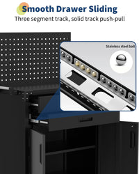 Carrello portautensili Garvee con ruote, in acciaio, 2 cassetti e pannello forato, chiudibile a chiave, per officina, 4 ruote