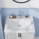 Lavabo da Bagno Semi-Incastrato in Ceramica Garvee, Design Moderno Salvaspazio, 54x45x16.9 cm, Bianco, Foro Singolo - Semi Recessed Square Single Hole
