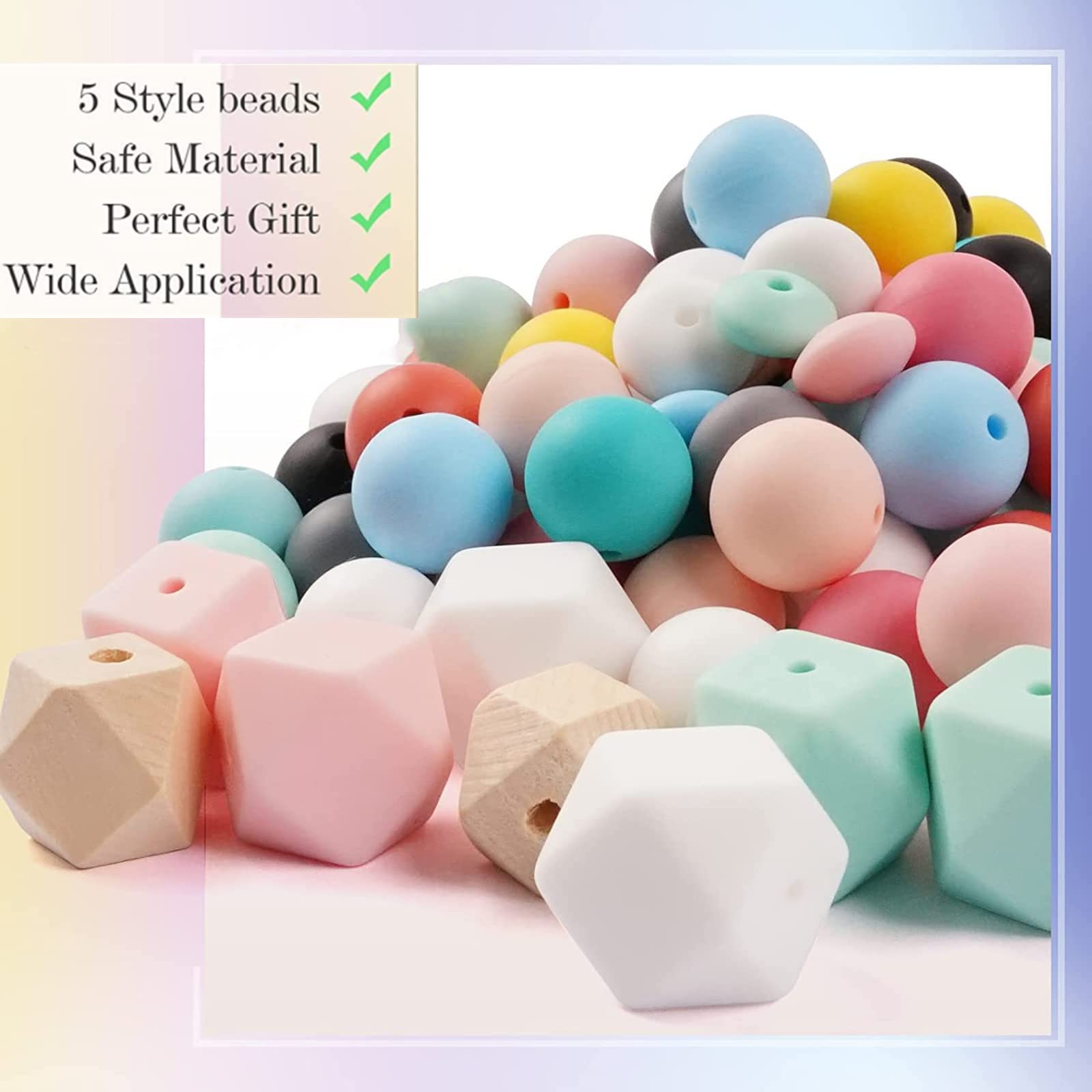 Garvee - Set fai da te di perline in silicone da 100 pezzi, forme rotonde e sfaccettate colorate per la creazione di gioielli, versatili, robuste, fatte a mano