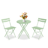 Garvee Set Bistro Da Esterno 3 Pezzi Tavolo E 2 Sedie Pieghevoli Metallo Verde Per Balcone E Giardino - Green