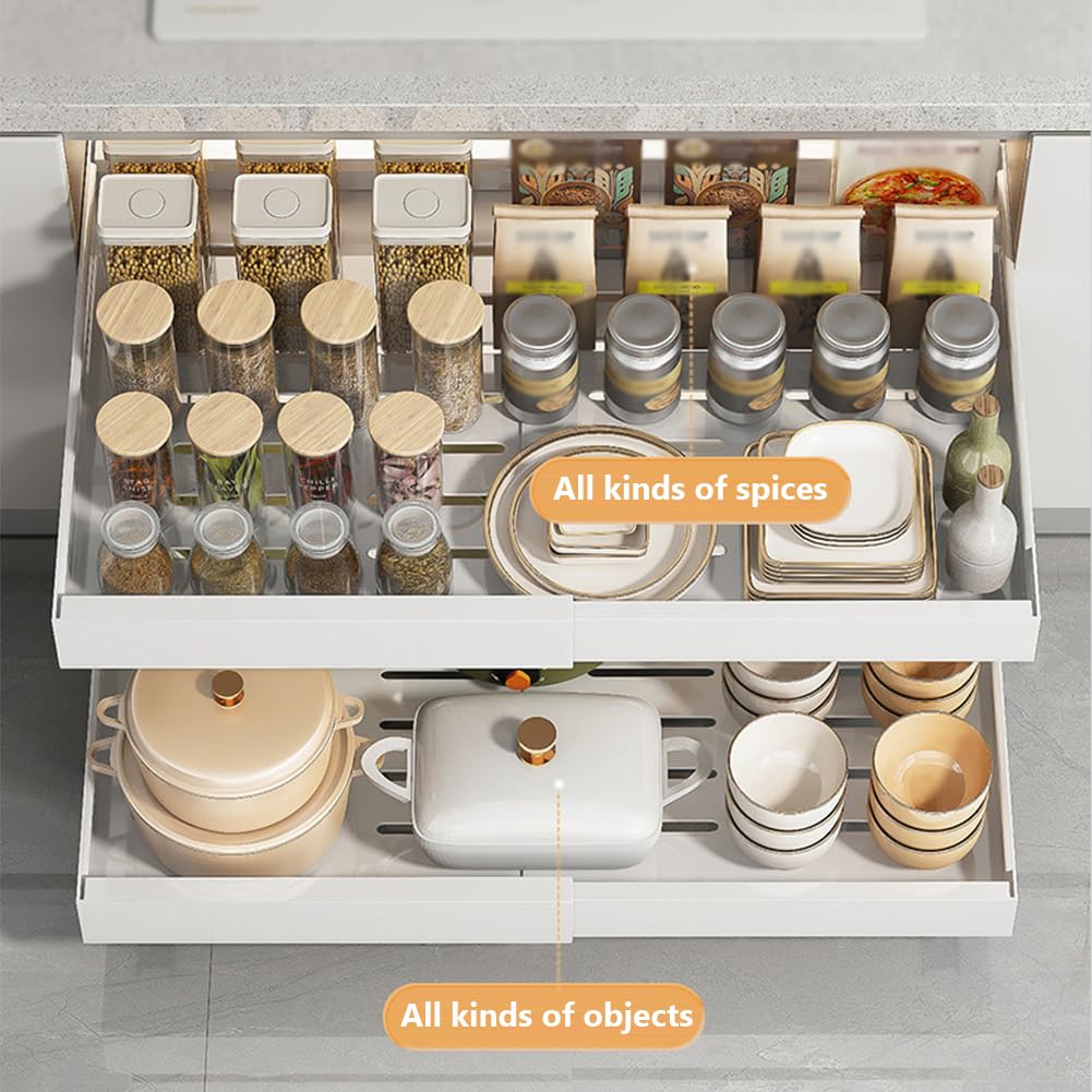 Garvee Organizer estensibile per armadio con pellicola adesiva, cassetti in acciaio al carbonio, ripiano per dispensa per cucina e soggiorno, bianco, grande