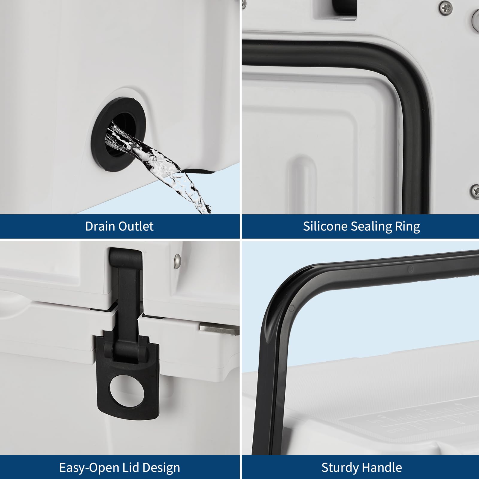 Garvee 25 Quart Borsa frigo portatile rigida con maniglia e tubo di scarico per campeggio e pesca, isolata, materiale PE, blu