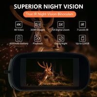 Dispositivo per la visione notturna Garvee 4K 36MP Binocolo a infrarossi per campeggio e caccia, schermo da 3 pollici, nero