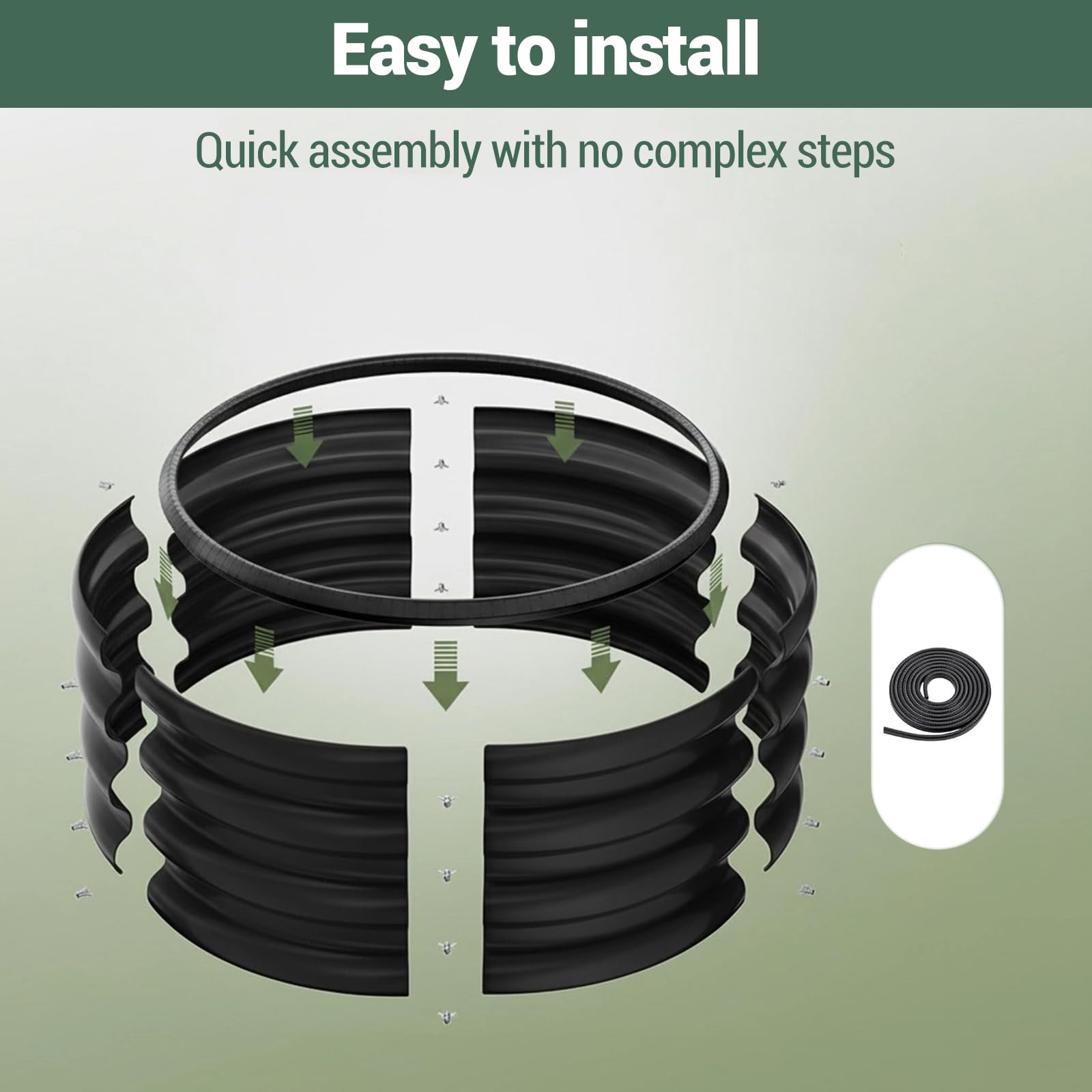 Aiuola rialzata Garvee, in metallo, 107x20 cm, rotonda, senza fondo, in acciaio zincato, antiruggine, per giardino, verdure, fiori, ecologica