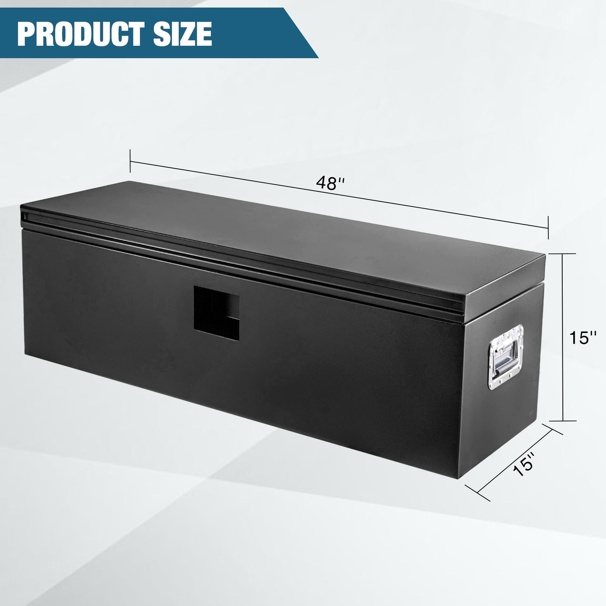 Cassetta portautensili per camion in acciaio nero Garvee, coperchio pneumatico in acciaio calibro 12, rimorchio resistente alle intemperie, 48x15x15 pollici