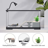 Kit acquario per tartarughe Garvee con piattaforma per il bagno, luce, rampa, acrilico, 15,7×8,7×9 pollici, trasparente, vista a 360° per tartarughe acquatiche
