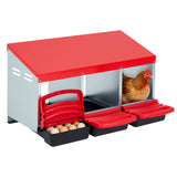 Nidificatori per Galline Garvee con 3 Fori, Acciaio Zincato, Montaggio a Parete, per Cortile e Pollaio, 81.2x35x47 cm, Argento - Rosso