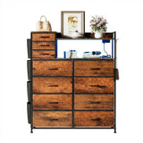 Garvee Cassettiera con 11 Cassetti in Tessuto, Stazione di Ricarica, Luci LED, Metallo e Legno, Organizer per Camera da Letto e Soggiorno, Moderna, Versatile - Marrone Rustico