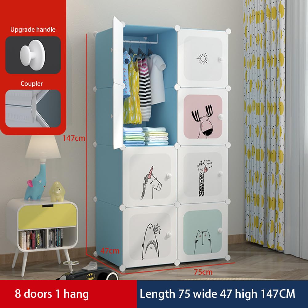 Garvee Armadio Modulare per Bambini, 8 Cubi Fai da Te, Blu, 75x47x147cm, Salvaspazio, Versatile, per Camera da Letto e Corridoio