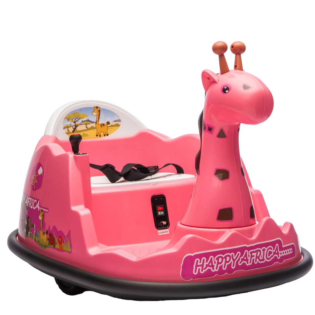 Auto elettrica per bambini Garvee Kids con rotazione a 360°, design a forma di giraffa, rosa con LED, per bambini dai 3 anni in su