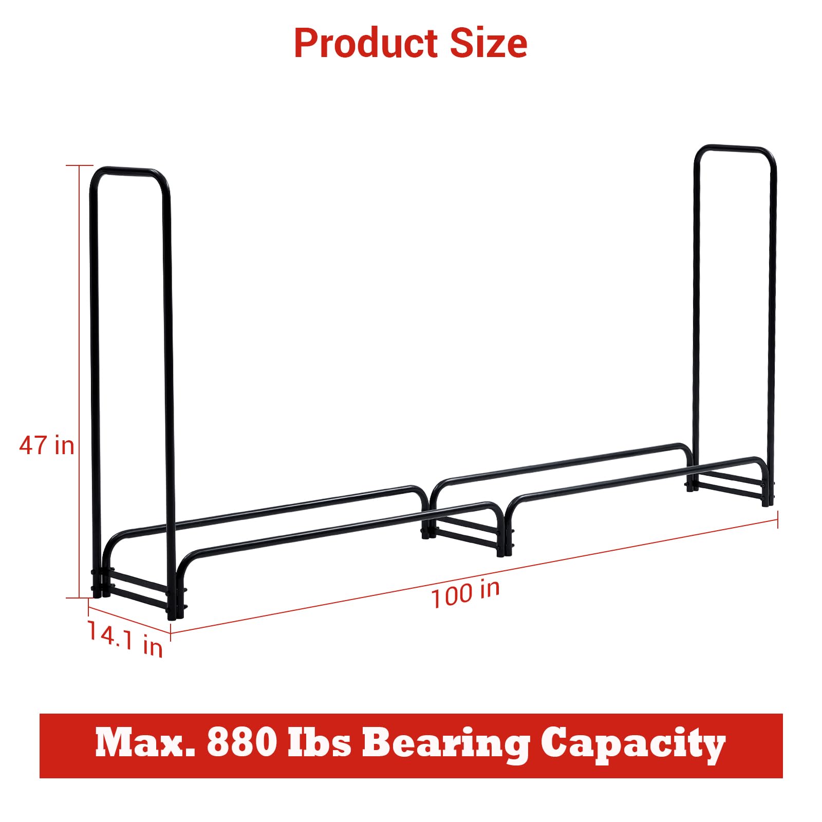 Portalegna da esterno Garvee da 8,5 piedi con copertura, capacità di 1/2 cavo, patio e giardino, acciaio, impermeabile, ventilato, doppi supporti, nero
