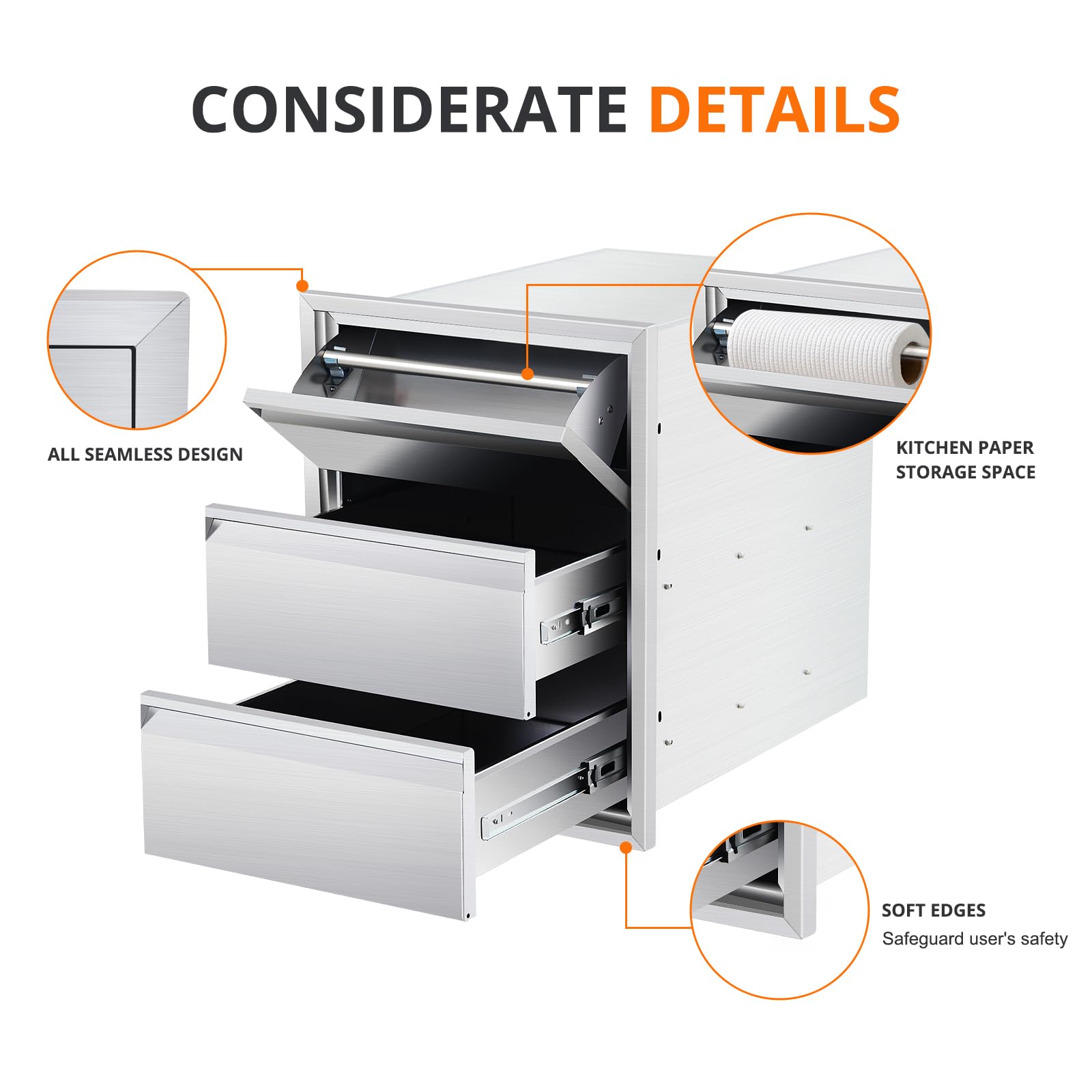 Unità cucina da esterno in acciaio inossidabile Garvee - Stazione grill a 3 livelli per giardino e patio, struttura robusta, perfetta per gli amanti dell'outdoor