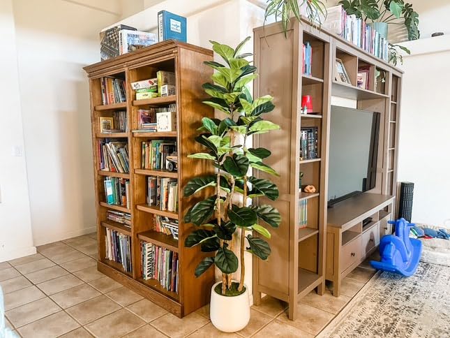 Albero di fico artificiale Garvee da 6 piedi con 74 foglie, vaso in poliestere bianco, decorazione per interni ed esterni, rami regolabili, stabile e durevole