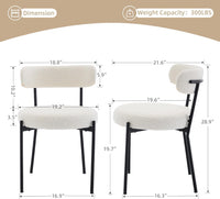 Set di 2 sedie da pranzo Garvee in tessuto bouclé di metà secolo, gambe regolabili e schienale in metallo, ergonomiche e moderne, per sala da pranzo, nere