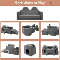 Divano da gioco per bambini Garvee, divano modulare da 8 pezzi, fodera rimovibile, microfibra, grigio scuro, sala giochi