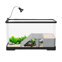 Kit acquario per tartarughe Garvee con piattaforma per il bagno, luce, rampa, acrilico, 15,7×8,7×9 pollici, trasparente, vista a 360° per tartarughe acquatiche