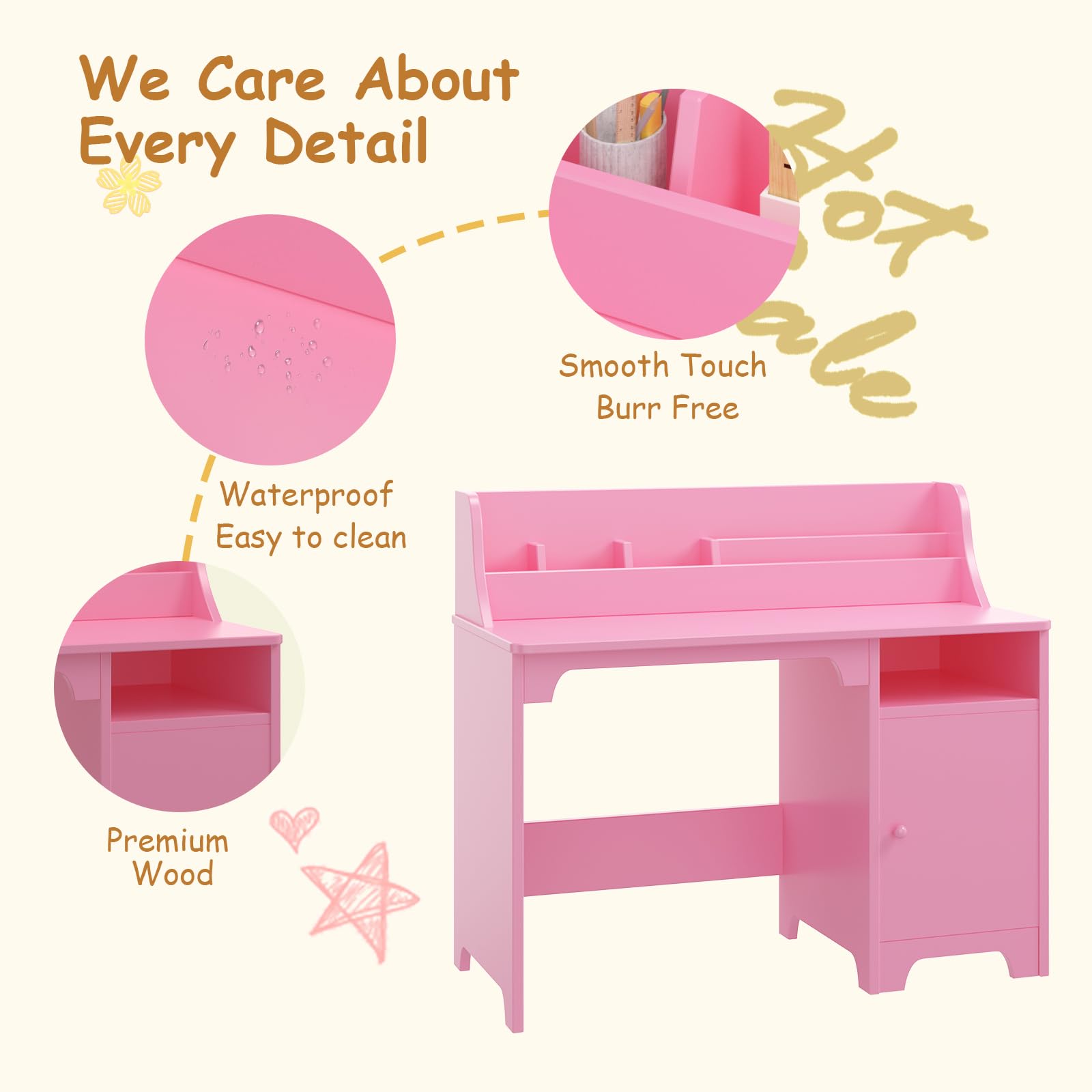 Scrivania per bambini Garvee con sedia, in legno, ergonomica e stabile, per cameretta/studio, dai 3 ai 12 anni