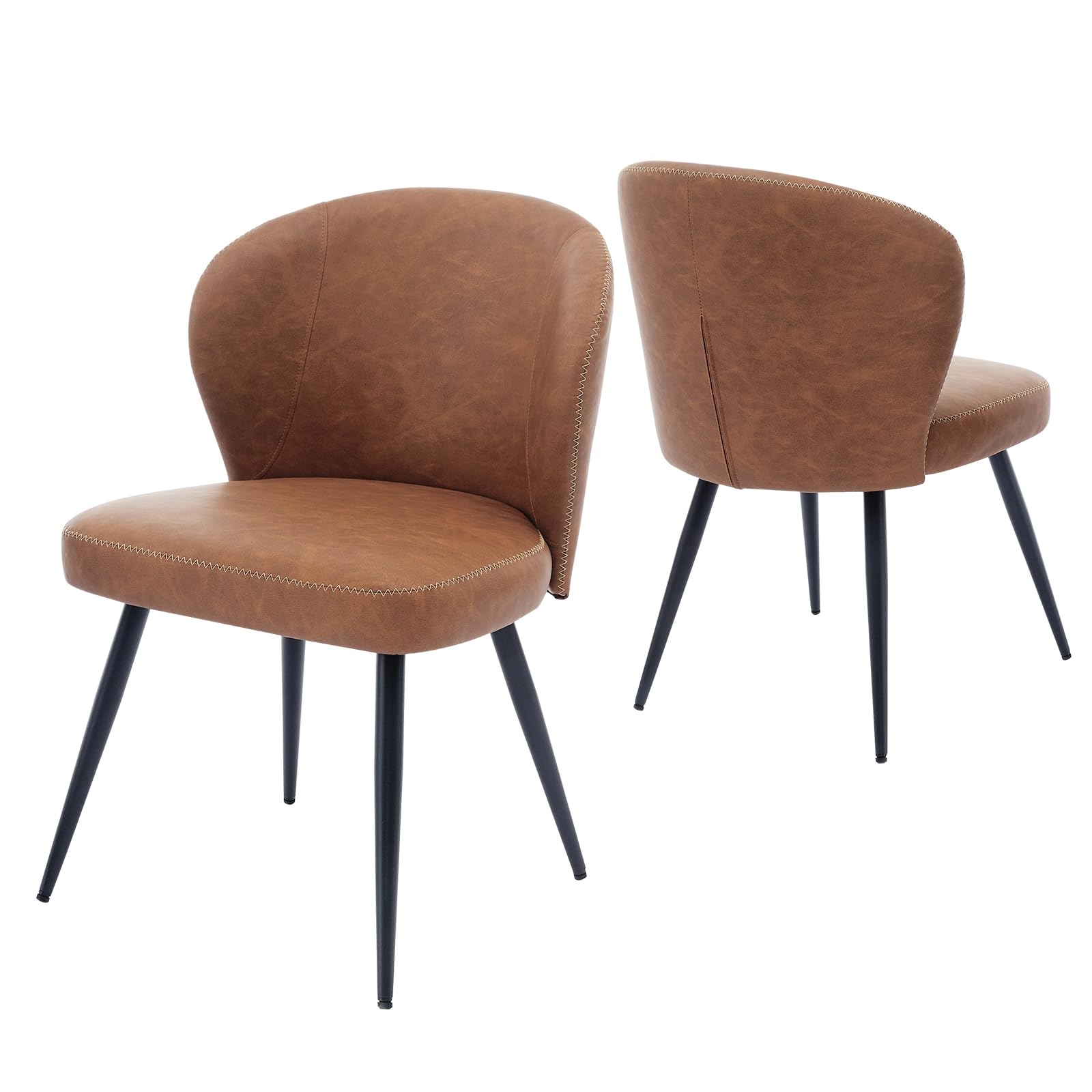 Garvee Set di 2 sedie da pranzo imbottite con gambe in acciaio e schienale alto in pelle per cucina e sala da pranzo, 23,2 pollici, marrone