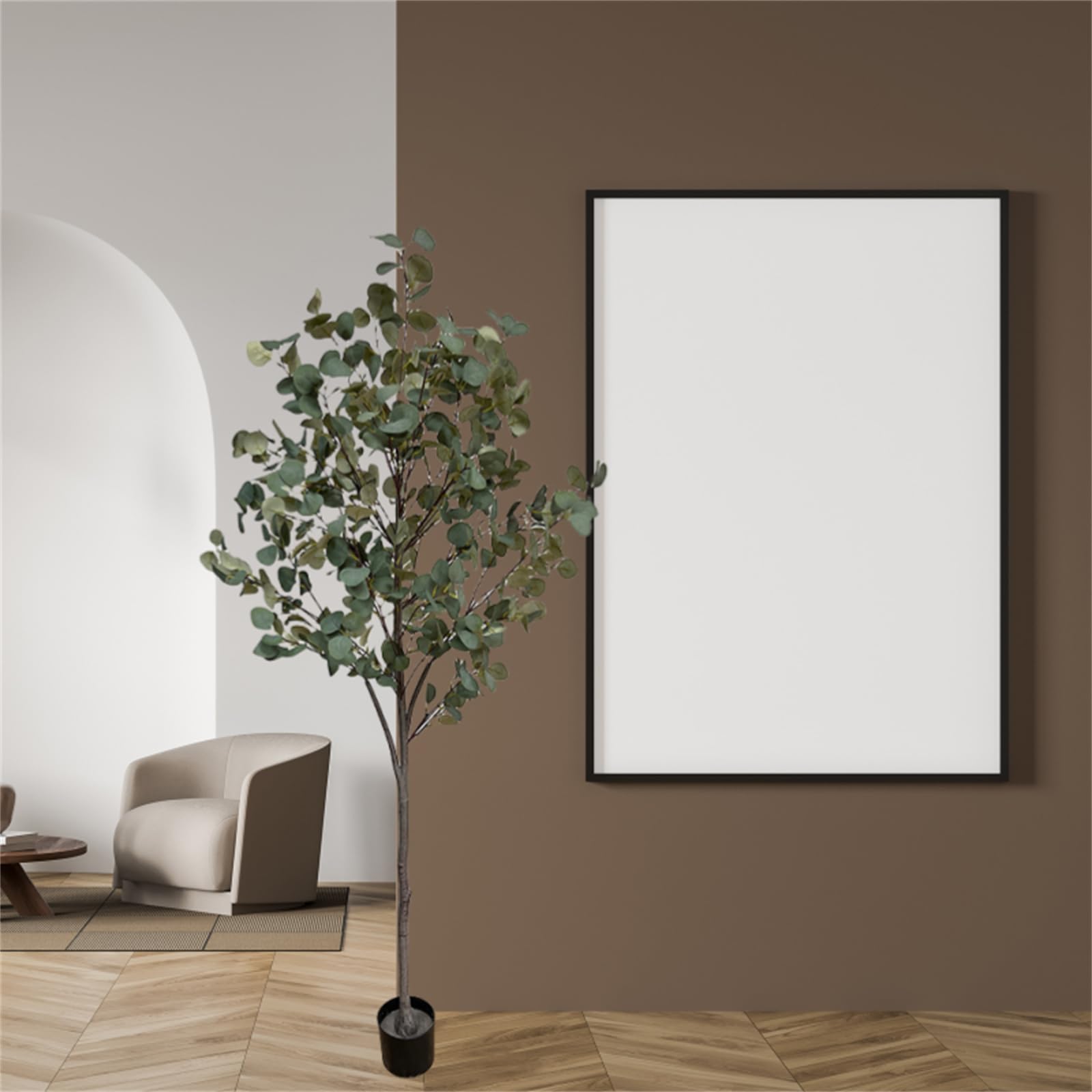 Garvee Albero Artificiale Eucalipto 6ft - Pianta Finta da Pavimento - Foglie in Seta - Vaso Nero in Plastica - 150cm - Decorazione Casa e Ufficio