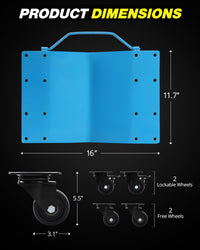Garvee Auto Dolly Set 2, capacità di carico 4000 libbre, acciaio al manganese, base antiscivolo, ruote girevoli a 360°, 16"x13", blu, officina e garage
