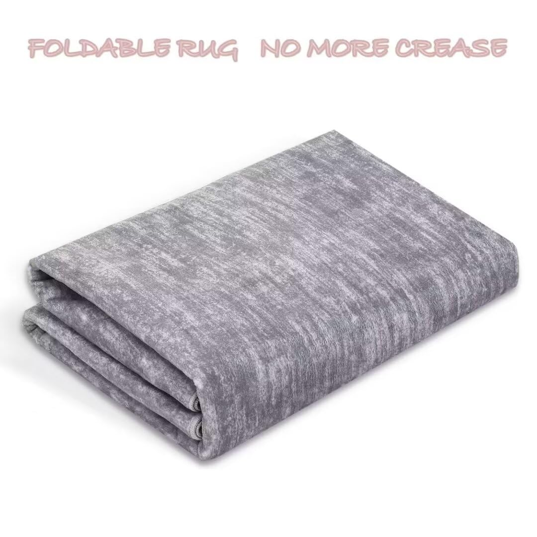 Tappeto per soggiorno Garvee, morbido, lavabile in lavatrice, antiscivolo, grigio moderno, 80x150 cm