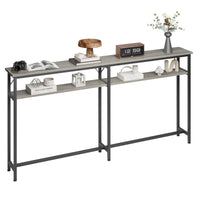 GARVEE Tavolo consolle stretto 180x23x100 cm, 2 ripiani, spazio di archiviazione, legno, extra lungo, grigio, per corridoio e soggiorno