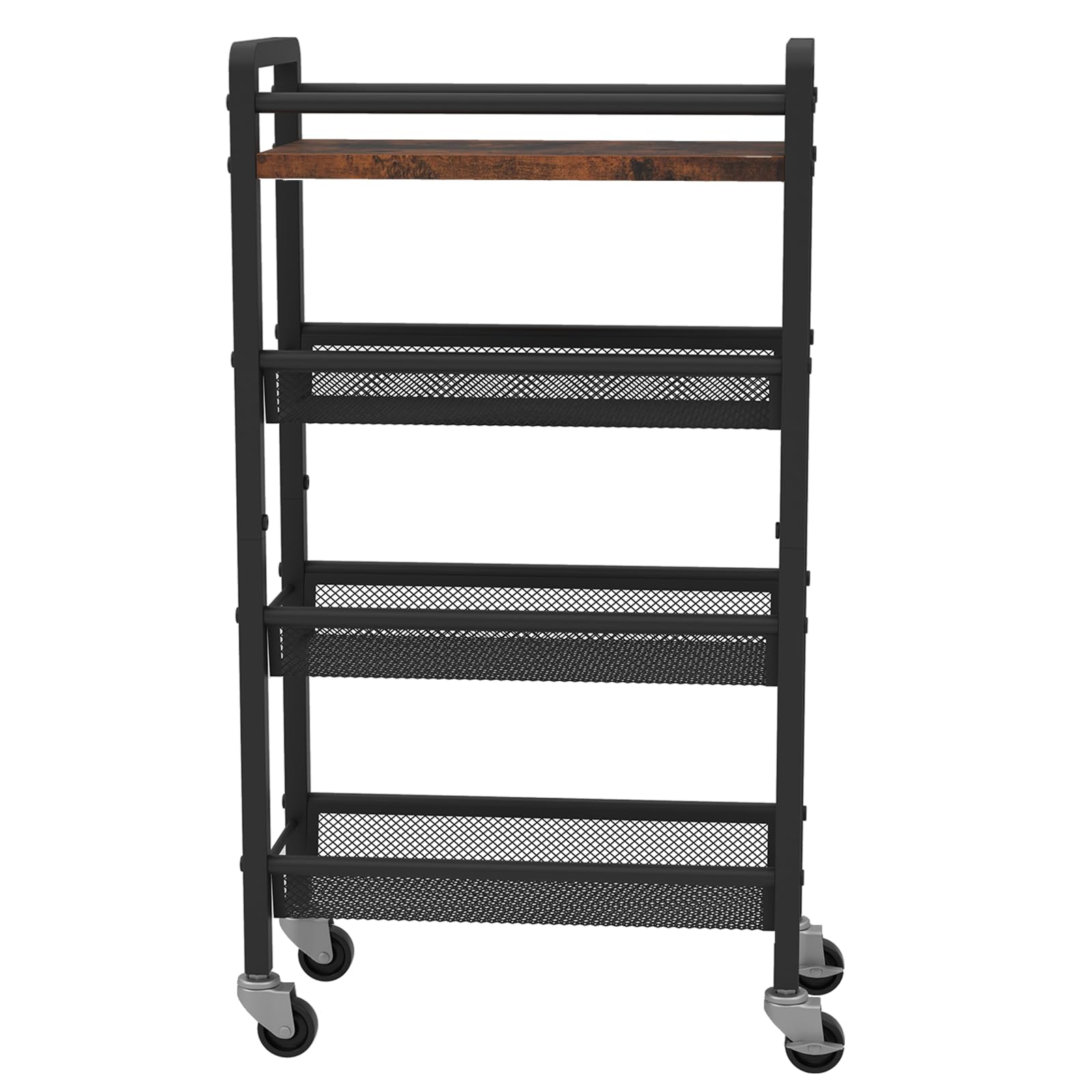 Garvee Chariot De Rangement À 4 Niveaux Mit Paniers Extractibles Und Roulettes Für Küche und Service, 41.3x20.2x81.7 cm, Braun Schwarz