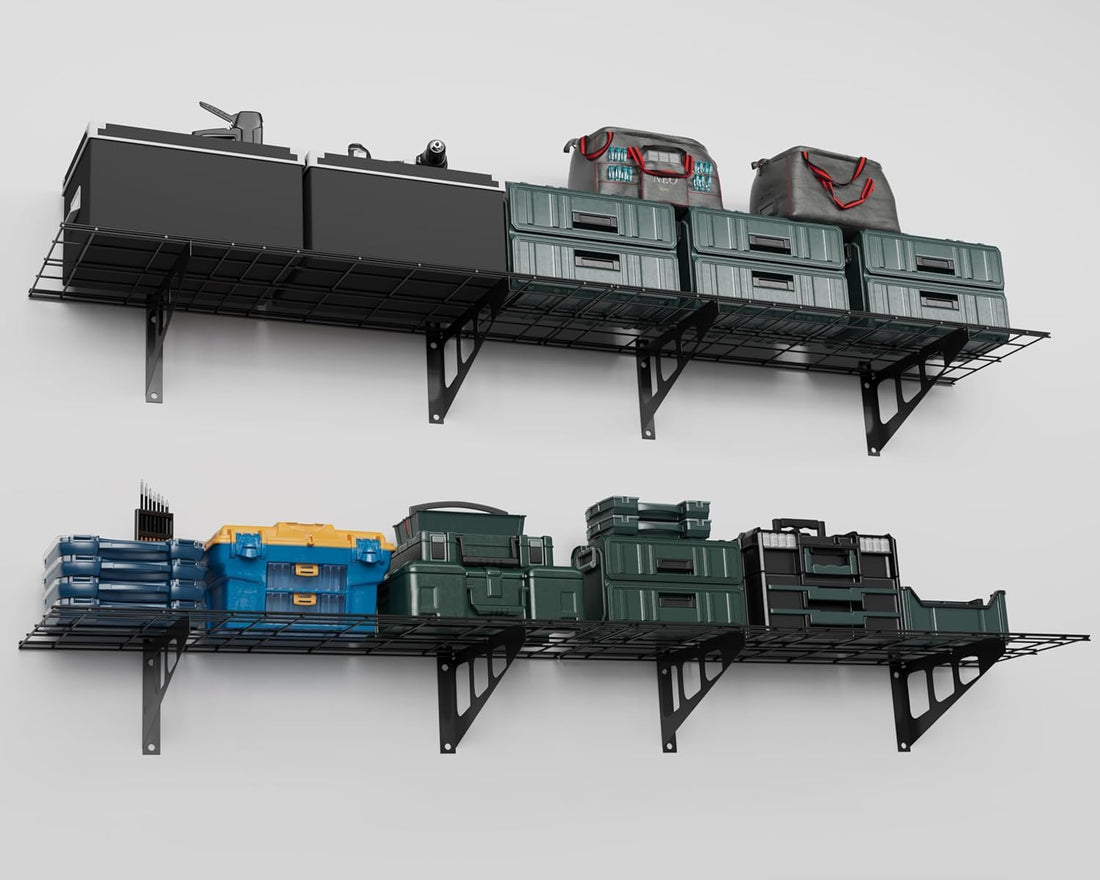 Mensola da parete Garvee da 2 pezzi, 1x6 piedi, in acciaio verniciato a polvere con ganci per officina e magazzino, 72"x12"x6", nera, capacità di carico di 600 libbre