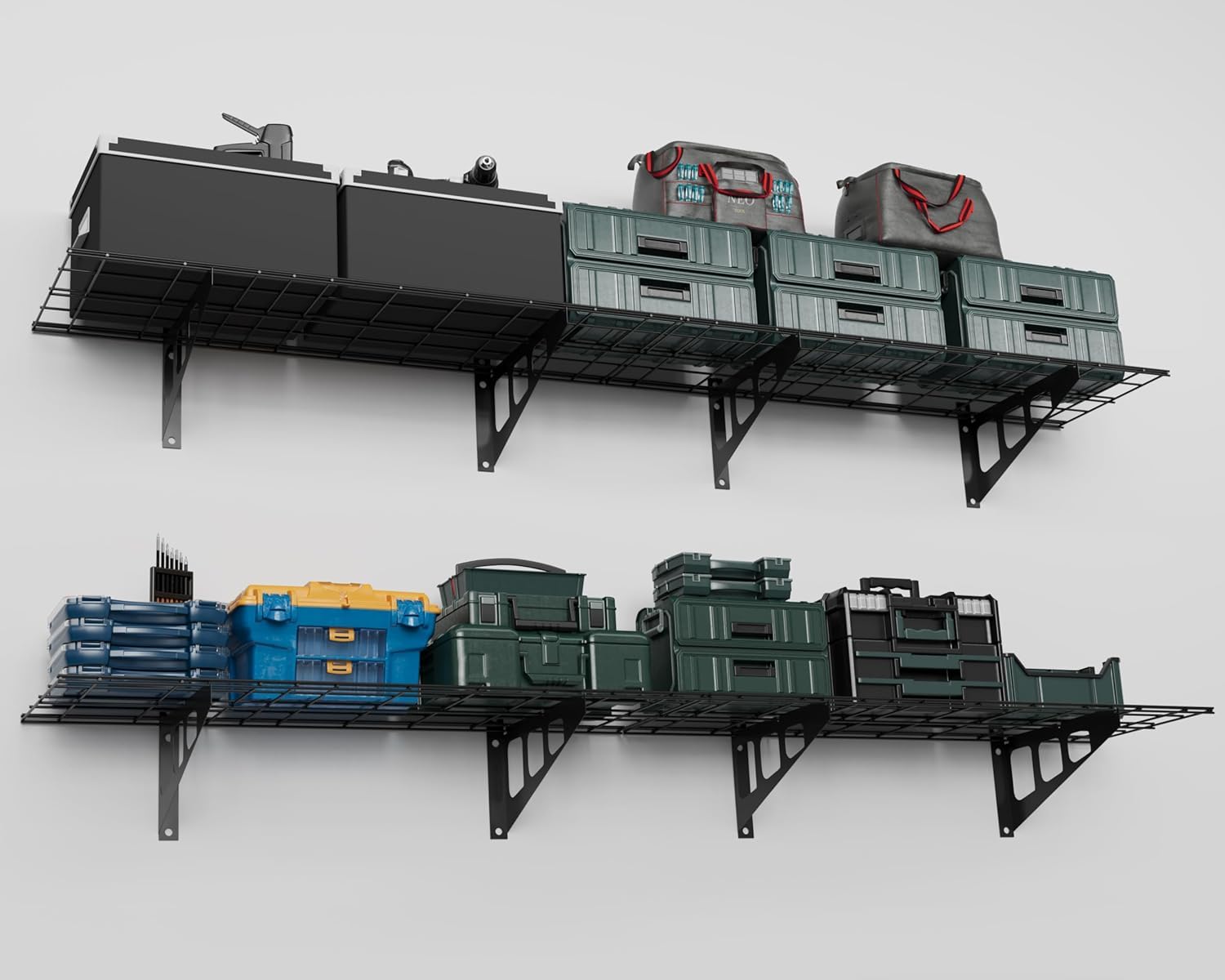 Mensola da parete Garvee da 2 pezzi, 1x6 piedi, in acciaio verniciato a polvere con ganci per officina e magazzino, 72"x12"x6", nera, capacità di carico di 600 libbre