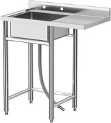 Lavello di Servizio in Acciaio Inox 304 Garvee 91x53x101 cm Fatturabile - Tavolo da Lavoro Garage Cucina con 2 Ripiani e Rubinetto Girevole - Sliver
