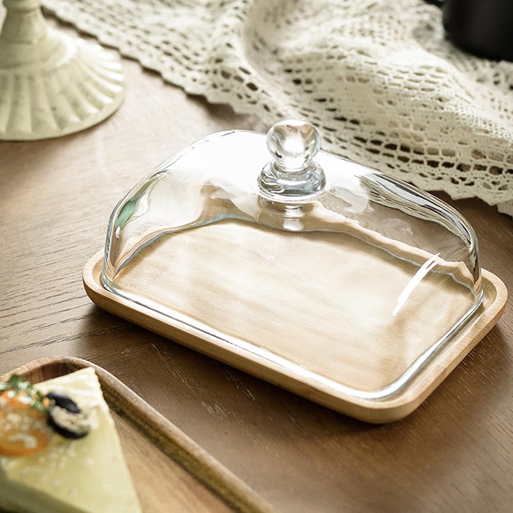 Burriera in legno Garvee con coperchio in vetro, rettangolare, in bambù, per dessert e dolci