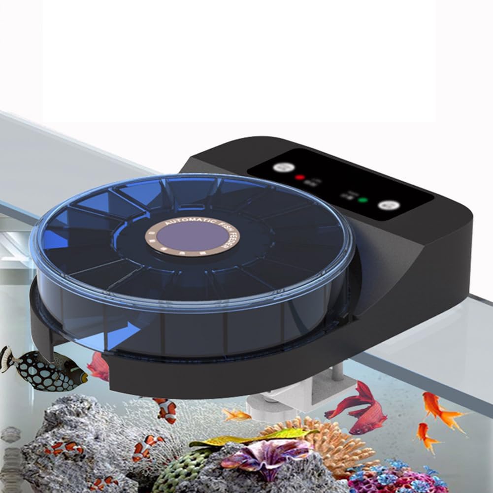 Mangiatoia automatica per pesci Garvee ricaricabile - Timer per acquario con USB - Per pesci piccoli e medi fino a 15 cm, vari tipi di cibo