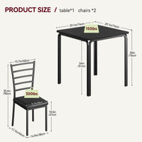 Set da pranzo Garvee da 3 pezzi per 2 persone con sedie imbottite, piano in MDF, salvaspazio, stabile, ideale per cucina e sala da pranzo, design moderno, nero